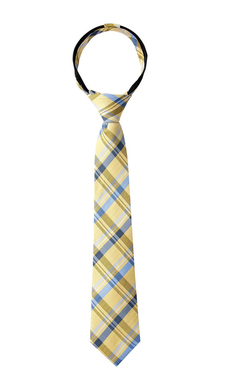 Spring Notion Boy's Tartan Plaid Woven Zipper Tie Yellow Large - Image 1